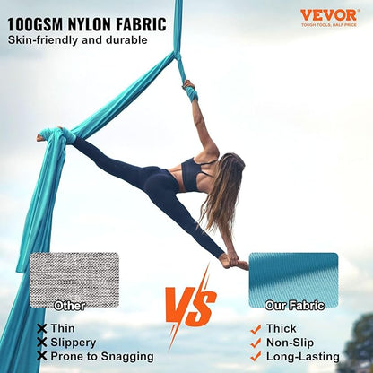 VEVOR Aerial Silk & Yoga Swing, Aerial Yoga Hammock Kit with 100gsm Nylon Fabric, Full Rigging Hardware & Easy Set-up Guide, Antigravity Flying for All Levels Fitness Bodybuilding