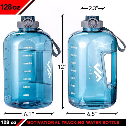 JFIT BPA Free Reusable Sports Water Bottle w/Time Markers, Leakproof Flip-Top Lid & Carry Strap – Durable PETG, 2.28" Wide-Mouth for Ice – Eco-Friendly, Odor-Free & Easy to Clean