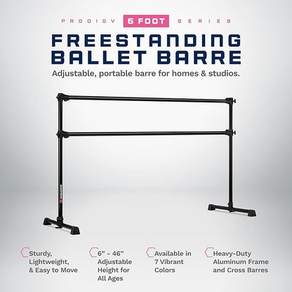 VITA Barre Portable Freestanding Double Ballet Barre, Prodigy, Aluminum | Adjustable Height, USA Made, Home or Gym Exercise Equipment for Kids & Adults | Dance, Fitness, Pilates