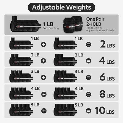 AmStaff Fitness Adjustable Ankle Weights 1 Pair 2 4 6 8 10 Lbs Leg Weight Straps for Strength Training, Walking, Jogging, Running, and Fitness Workouts – 1-5 lbs Each Ankle, 10 lbs Pair Set
