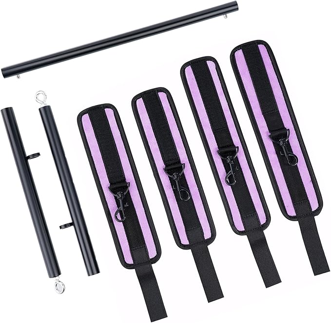 Heavy Duty Stainless Steel Expandable Spreader Bar with 4pcs PU Black--Pink Skull Pattern Detachable Adjustable Straps,Workout Bar for Home Indoor Gym Training Kit