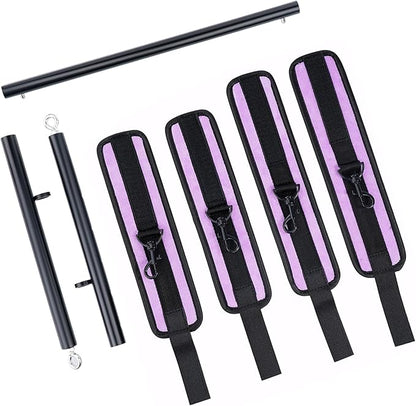 Heavy Duty Stainless Steel Expandable Spreader Bar with 4pcs PU Black--Pink Skull Pattern Detachable Adjustable Straps,Workout Bar for Home Indoor Gym Training Kit