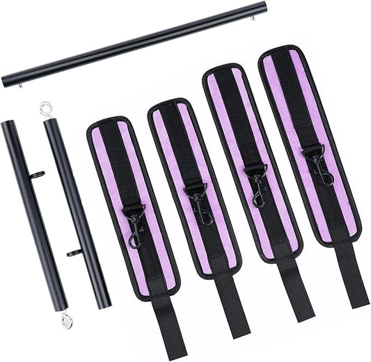 Heavy Duty Stainless Steel Expandable Spreader Bar with 4pcs PU Black--Pink Skull Pattern Detachable Adjustable Straps,Workout Bar for Home Indoor Gym Training Kit