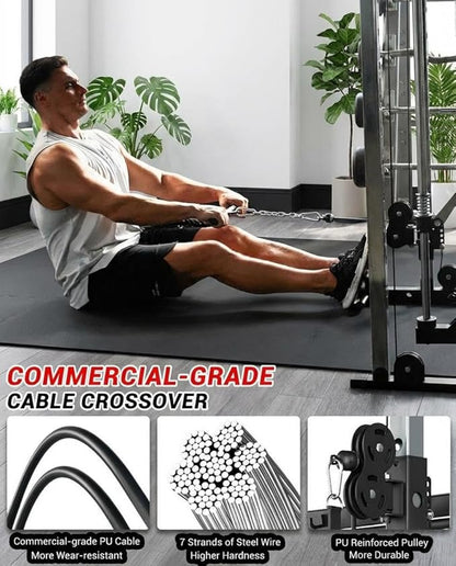 Smith Machine Home Gym All-in-1, 2200LBS Power Cage with Dual Cable Pulley Systems, LAT Pull-Down & Leg Hold-Down | Complete Strength Training Equipment for Full Body Workouts