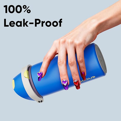 Insulated Water Bottle with Straw - Encool Stainless Steel Water Bottle with Push Button Lid, Leak-Proof & BPA-Free, Keeps Cold for 24 Hours for Sports, Travel, Gym (18 oz, Sapphire)