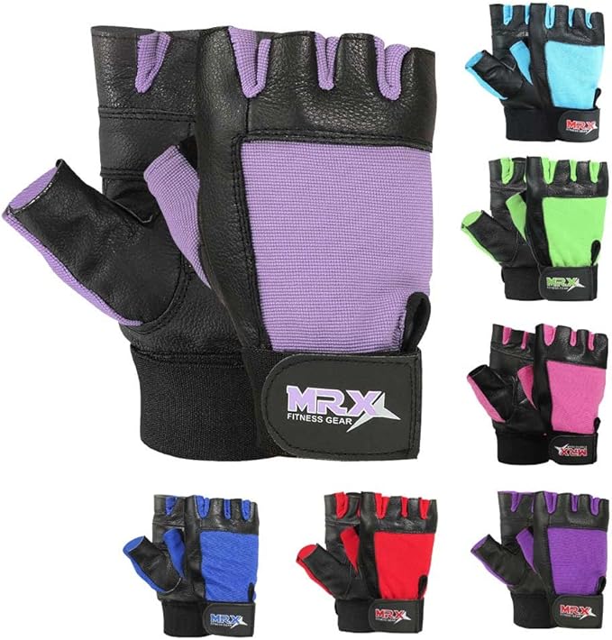 MRX Weight Lifting Leather Gloves Gym Fitness Training Glove with Long Wrist Strap