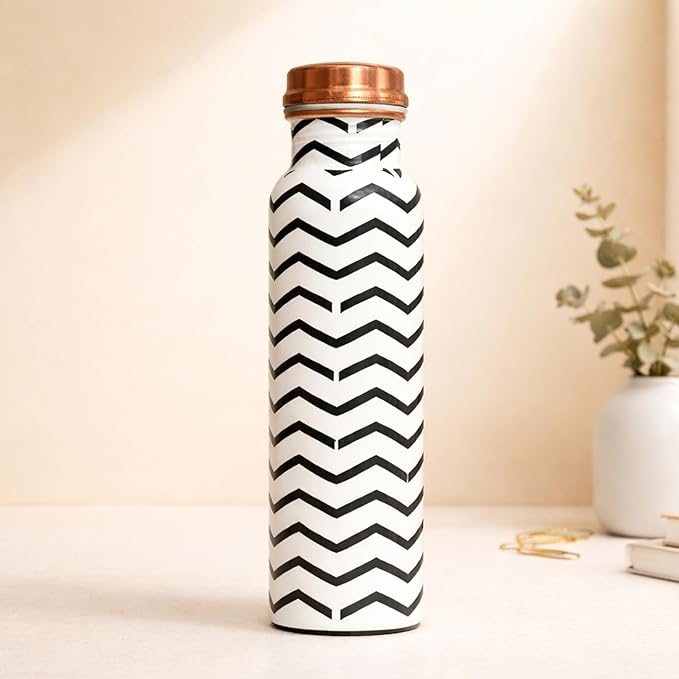 Meena Pure Copper Water Bottle for Drinking 34 oz Leak Proof Lid Bottle for Yoga Gym Office Home and Travel (Blue Vessel)