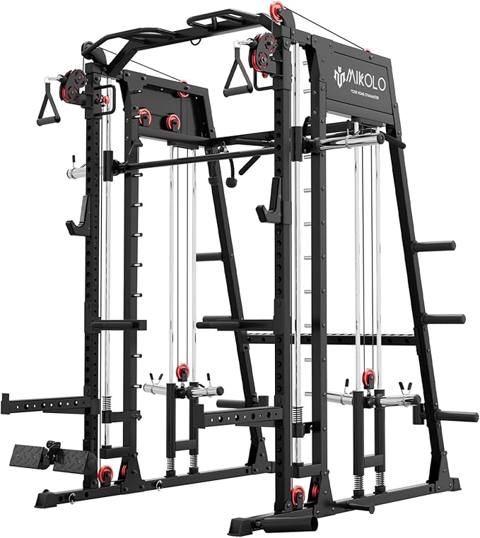 Mikolo M4 2.0 Standard/Ultra/Elite Smith Machine, 2200lbs Squat Rack with LAT-Pull Down System & Cable Crossover Machine, Training Equipment with Leg Hold-Down Attachment