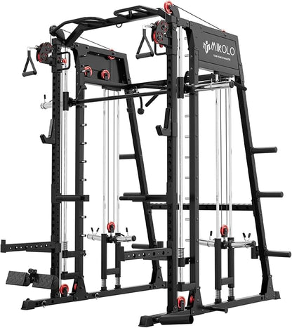 Mikolo M4 2.0 Standard/Ultra/Elite Smith Machine, 2200lbs Squat Rack with LAT-Pull Down System & Cable Crossover Machine, Training Equipment with Leg Hold-Down Attachment