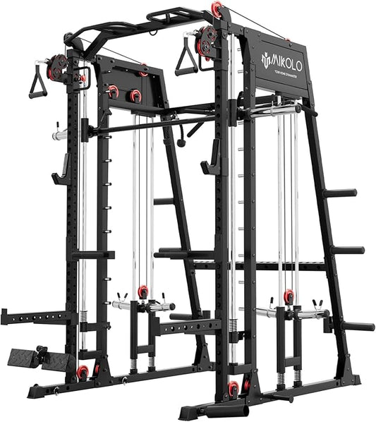 Mikolo M4 2.0 Standard/Ultra/Elite Smith Machine, 2200lbs Squat Rack with LAT-Pull Down System & Cable Crossover Machine, Training Equipment with Leg Hold-Down Attachment