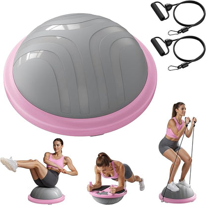 MERACH Balance Ball Trainer, 18 Inch Half Exercise Ball with Resistance Bands and Foot Pump, Half Yoga Ball for Core Strength Training, 450lb Capacity