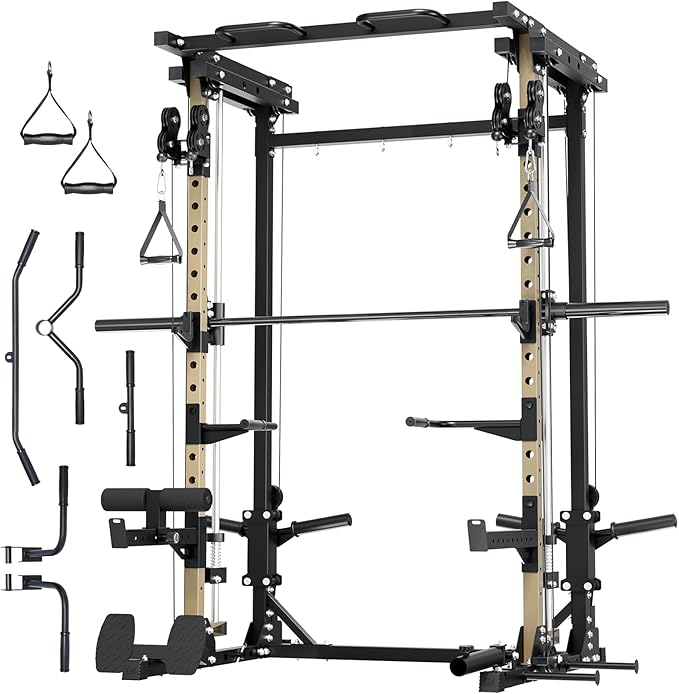 MAJOR FITNESS Drone3 Smith Machine, 2500lbs All-in-One Home Gym Power Rack with Dual Pulley System for Cable Crossover, Pull-Up Bars