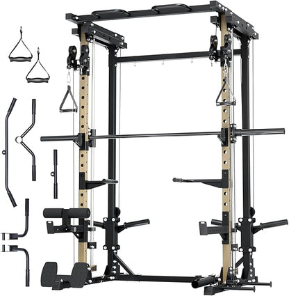 MAJOR FITNESS Drone3 Smith Machine, 2500lbs All-in-One Home Gym Power Rack with Dual Pulley System for Cable Crossover, Pull-Up Bars
