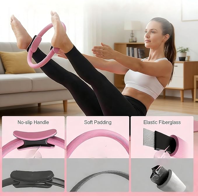 Home Pilates Ring and Ball Set for Women with 5 Resistance Bands 13 inch Magic Circle Workout Starter Kit for Beginners Full Body Toning 15 Min Daily Routine Pilates Equipment