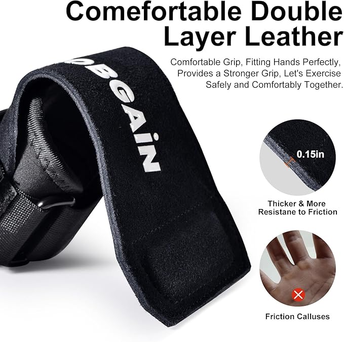 Weight Lifting Wrist Strap, Double Layer Leather Wrist Strap for Deadlift and Powerlifting, Adjustable Neoprene Padded Wrist Wraps, for Men & Women, 1 Pair