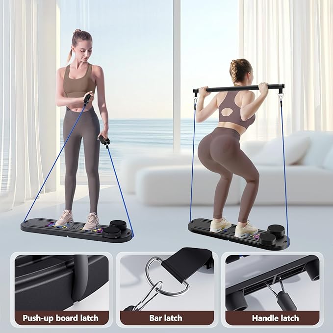 Pilates Board Pilates Reformer Set, Multifunctional Pilates Board for Home Workout, Foldable Abs Core Trainer Board,Pilates Board for Women, Men & Beginners for Full-Body Workouts
