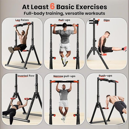 Power Tower Pull Up Dip Station Foldable, Pull Up Bar Station Adjustable, Multi-Function Home Gym, Strength Training Fitness Equipment, Triangular Design, for Home Outdoor