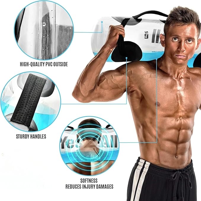 Yes4All Large Aqua Bags for Workout 35/45/80lbs - Ultimate Core Water Weights Aqua Bag - Portable Stability Fitness - Perfect Agility, Durability for Indoors and Outdoors - Clear & Dark Blue