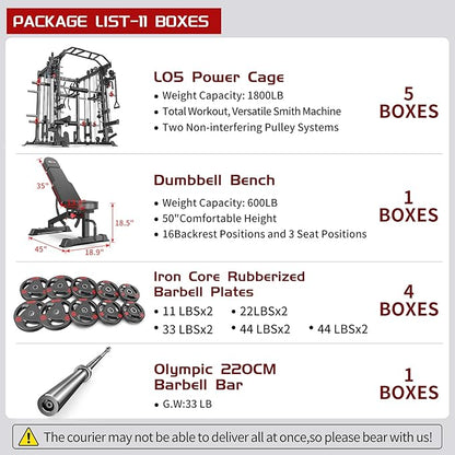 Multi-Purpose Squat Rack,Smith Machine Weight Rack Set with Cable Crossover System, Home Gym Power Racks, Power Racks and Packages