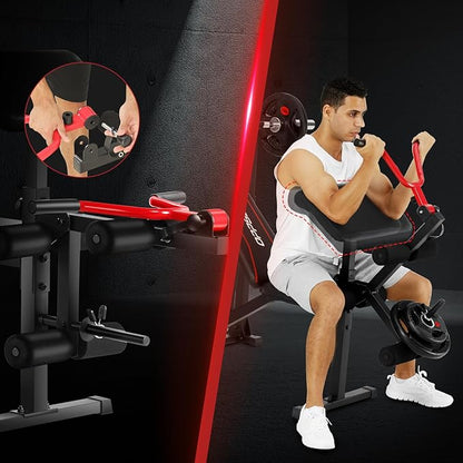 OPPSDECOR 900LBS Weight Bench Set with Squat Rack Preacher Curl Weight Bench with Leg Extension Bench Press Set Workout Bench for Home Gym Full Body Workout