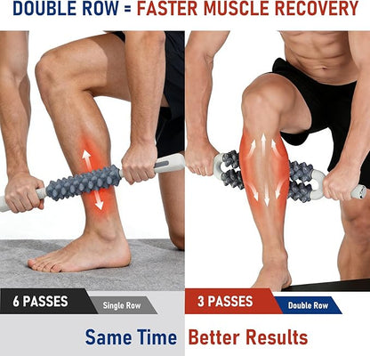 Muscle Roller Stick, Double Row Deep Tissue Massage Stick for Muscle Recovery, Portable Massage Roller for Legs, Calves & Back, Trigger Point Therapy for Athletes & Runners