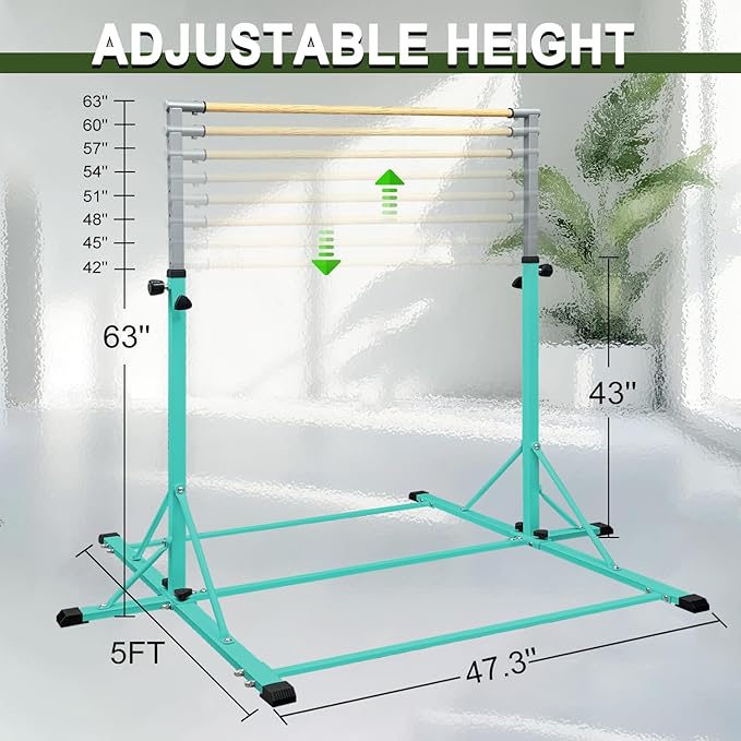 86 York Gymnastics Bar for Kids Ages 3-20, 5FT Base Length, 42" to 63" Adjustable Height, Horizontal Bar, Kip Bar for Gymnast, Gymnastic Training Equipment for Home, Gym Center