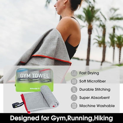 4Monster Microfiber Gym & Travel Towel Set, Quick Dry Camping Towel, Ultra Soft Absorbent Workout Towel for Beach, Pool & Shower (Blue & Gray & Red, 3)