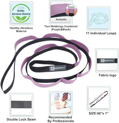 Premium Durable Stretch Straps with Loops, Stretching Strap for Physical Therapy, Multi-Loop Yoga Strap Fitness Exercise Strap for Yoga, Pilates, Dance, Flexibility&Exercise