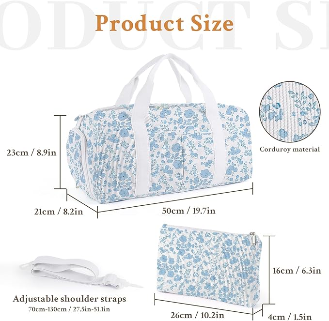 2PCS Gym bag for women, Duffle Bag with Wet Pocket & Shoe Compartment and item bag, Duffle Bag for Travel, Sports, Fitness & Workout