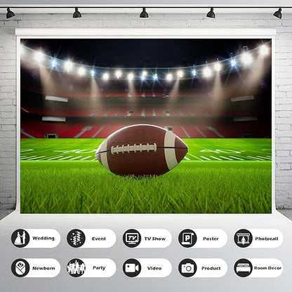 American Football Backdrop Balls on Field in Stadium Photography Background Rugby Sports Soccer Field Backdrop Decor for Boy Birthday Party Cake Table Banner Photo Studio Background Props 20x10ft