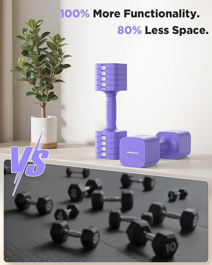 FEIERDUN 5-in-1 Adjustable Dumbbell Set of 2, 12LBS/20LBS Hand Weights for Women, Men, 1s-Adjust Dual-Stable Dumbbell Set for Women Home Gym & Outdoor