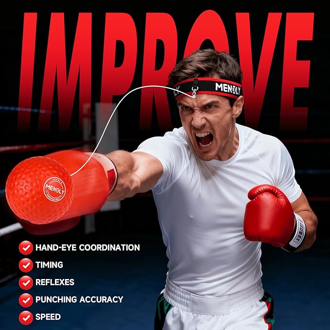 MENOLY Boxing Reflex Ball, Include 3 Boxing Balls and Red Headbands