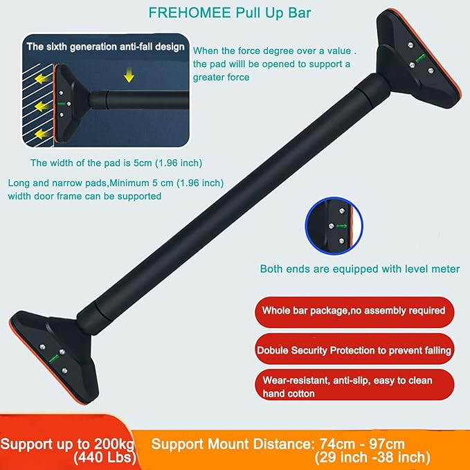 Pull Up Bar for Doorway,Chin Up Bar for Body Workout,Narrow Pads,Home Gym Exercise Fitness with Level Meter and Adjustable Width