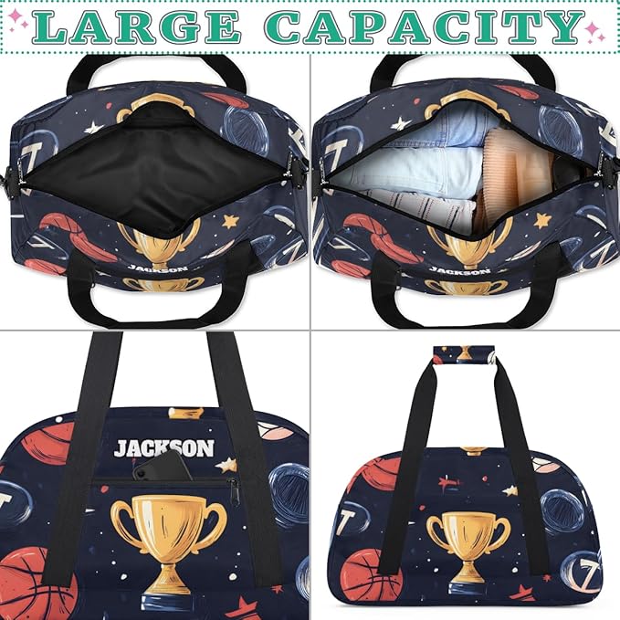 Personalized Basketball Sport Duffel Bags for Kids Boys with Custom Name Gym Training Travel Bags for Overnight Weekender