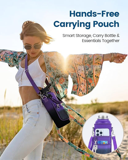 Insulated Water Bottle 40 oz, Vacuum Stainless Steel Water Bottle Keep Cold 48Hrs, Large Metal Water Jug for Travel, Sport, Gym, Hiking with Carrier Bag, Indigo/Black