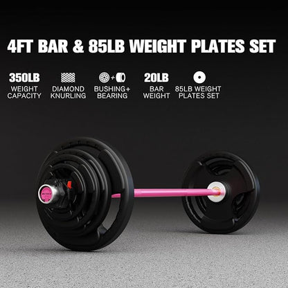 RitFit Barbell Weight Set - 4/6FT Olympic Barbell with Weight Plates (55-115LB Total) - Weightlifting Equipment for Squats, Curls, Deadlifts, Presses, Hip Thrusts