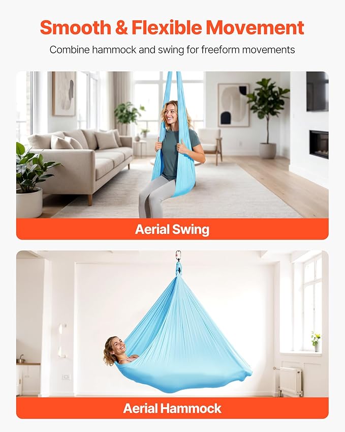 VEVOR Aerial Silk & Yoga Swing, Aerial Yoga Hammock Kit with 100gsm Nylon Fabric, Full Rigging Hardware & Easy Set-up Guide, Antigravity Flying for All Levels Fitness Bodybuilding