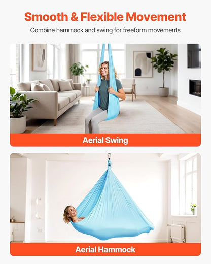 VEVOR Aerial Silk & Yoga Swing, Aerial Yoga Hammock Kit with 100gsm Nylon Fabric, Full Rigging Hardware & Easy Set-up Guide, Antigravity Flying for All Levels Fitness Bodybuilding