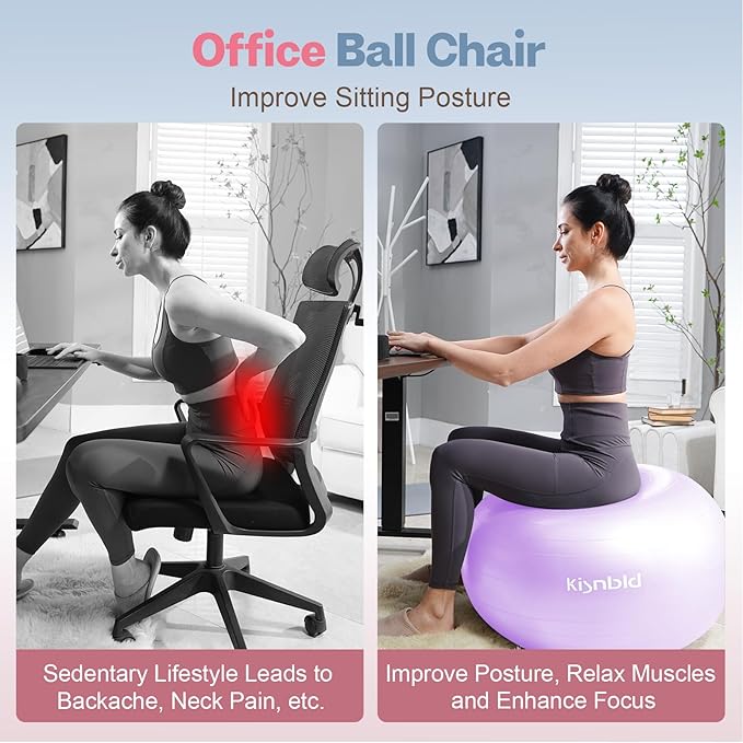 Exercise Ball, Extra Thick Yoga Ball for Workout Pregnancy Stability, 4 Sizes Anti-Burst Balance Ball with Foot Pump - Heavy Duty Fitness Ball Chair for Office, Home & Gym