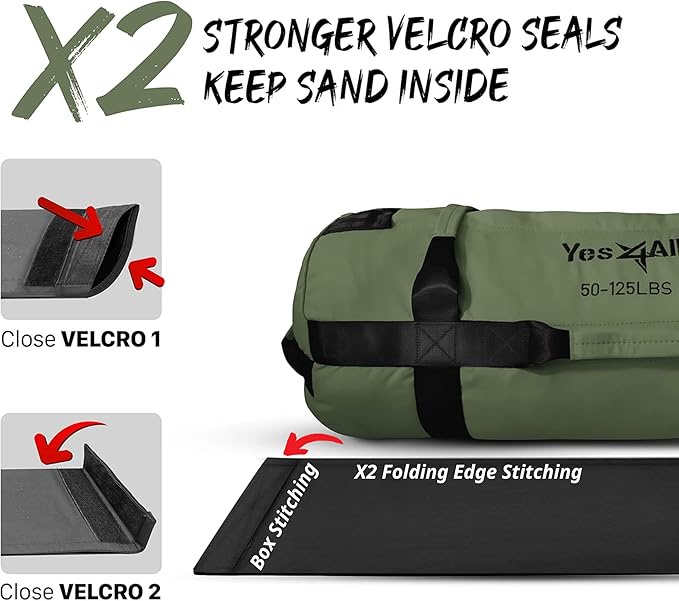 Yes4All Sandbags for Working Out, Adjustable Sand Bags for Weight Training with Handles, Combo Army Green (M + L)