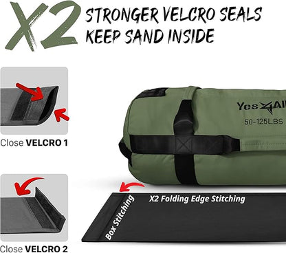 Yes4All Sandbags for Working Out, Adjustable Sand Bags for Weight Training with Handles, Combo Army Green (M + L)