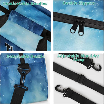 Custom Basketball Sports Bag for Men Boys, Personalized Sport Bag Travel Overnight Small Duffel Bag Gymnastics Workout Sleepover Overnight Bag, Watercolor Blue Galaxy Starry Sky