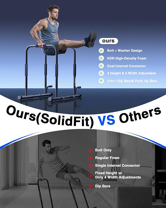 2026 Upgrade Adjustable 2-in-1 Dip Bar Station & Push Up Bars for Home Gym Calisthenics Equipment Parallel Bars with 420LB Stable Design, Functional Heavy Dip Stand,Black