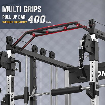 DONOW Smith Machine with Weight Stacks, Heavy Duty Home Gym System Power Cage Cable Crossover Machine Multi-Functional Trainer Ratio 1:1