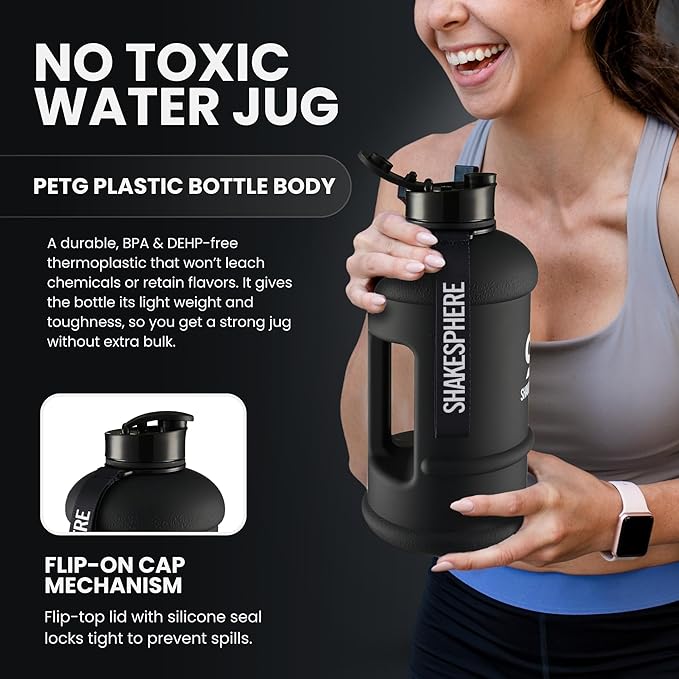SHAKESPHERE Sports Water Bottle – 1.3L Wide Mouth Water Jug, Leakproof BPA-Free Gym Bottle for Men & Women, Great for Daily Hydration, Training, Travel, Outdoor Activities & Sports – Matte Black