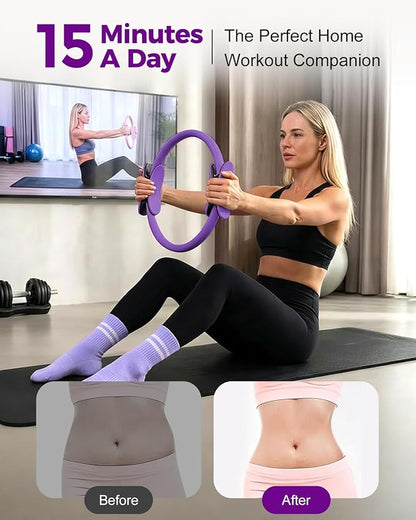 Home Pilates Essentials Kit for Women, Magic Circle Pilates Equipment Ring and Ball Set, 6 Resistance Bands Workout Guide Video for 28 Day Pilates Essential Challenge Starter Kit for Beginners