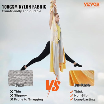 VEVOR Aerial Silk & Yoga Swing, Aerial Yoga Hammock Kit with 100gsm Nylon Fabric, Full Rigging Hardware & Easy Set-up Guide, Antigravity Flying for All Levels Fitness Bodybuilding
