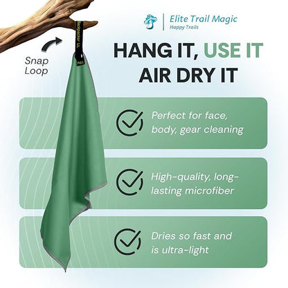 Backpacking Ultralight Quick Dry Microfiber Soft Fast Drying Hand and Face Towel Wash Cloth Camping Yoga Hiking Active Lifestyle Small (Green, Small)
