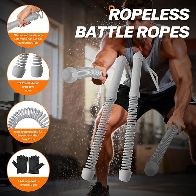 Ropeless Battle Ropes for Home Gym - Portable Cordless Training Rope Fitness Equipment for Men & Women, Weighted Workout Ropes for HIIT, Home and Travel Exercise Equipment