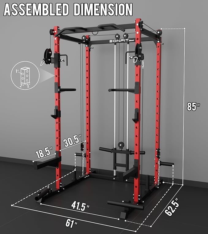 Eonfit E2 Power Cage，1500LB Squat Rack with Cable Crossover System.Multi-Function Power Rack for Home Gum.All-in-One Squat Rack with More Training Attachments